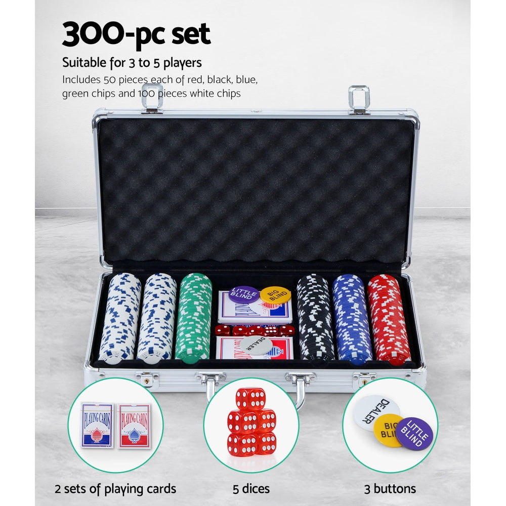 300pcs Poker Chips Set Casino Texas Hold'em Gambling Party Game Dice Cards Case PCS-RCO-300