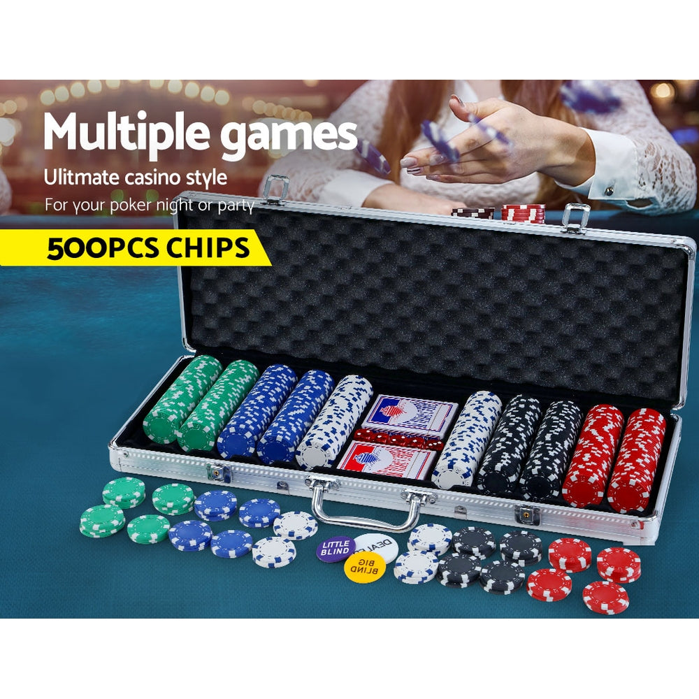 500pcs Poker Chips Set Casino Texas Hold'em Gambling Party Game Dice Cards Case PCS-RCO-500