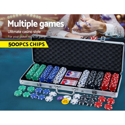 500pcs Poker Chips Set Casino Texas Hold'em Gambling Party Game Dice Cards Case PCS-RCO-500