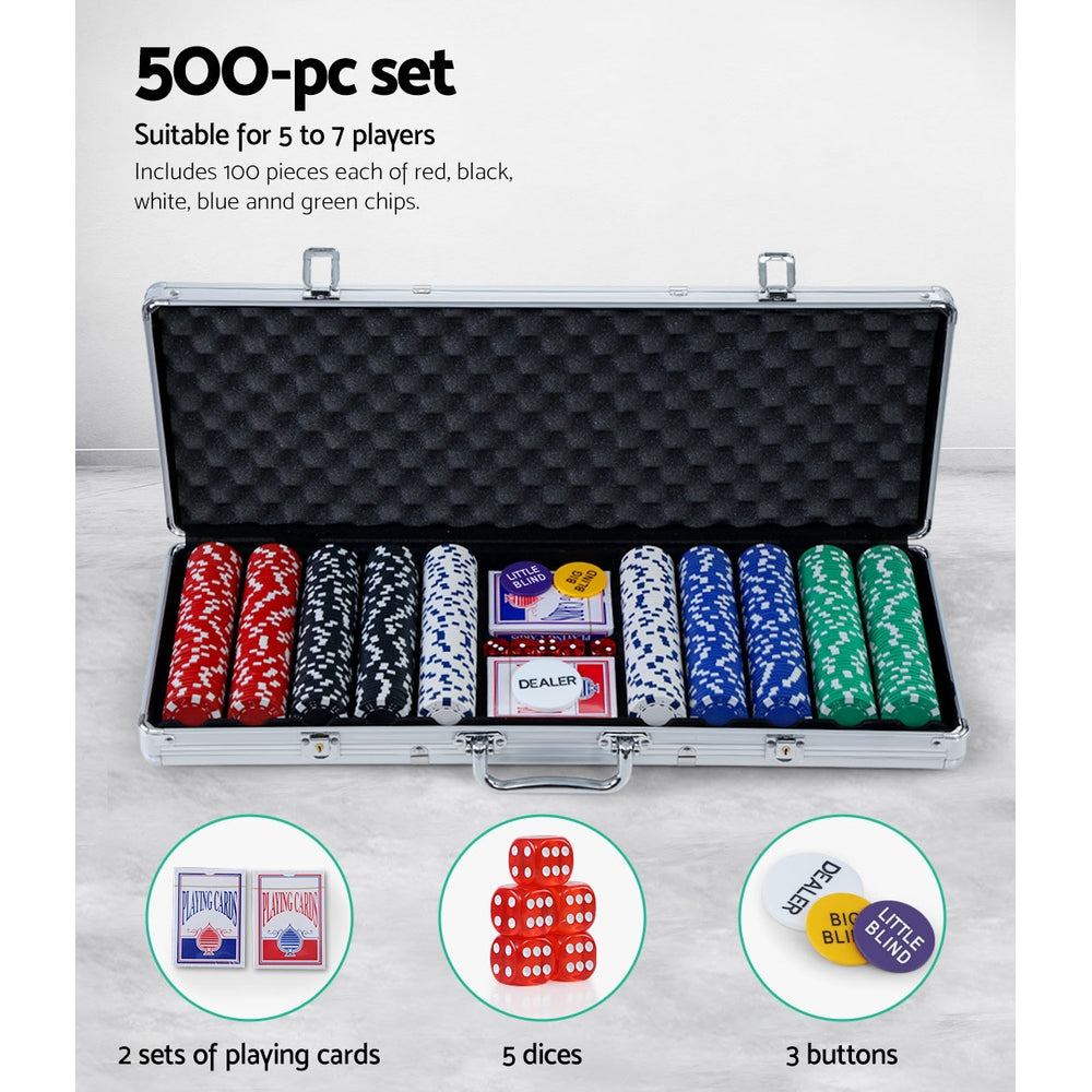 500pcs Poker Chips Set Casino Texas Hold'em Gambling Party Game Dice Cards Case PCS-RCO-500