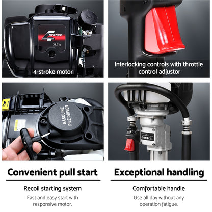 Giantz Petrol Post Driver 38CC 4-Stroke Rammer Pile Star Picket Fence Hole Black PD-FF-4S-OR