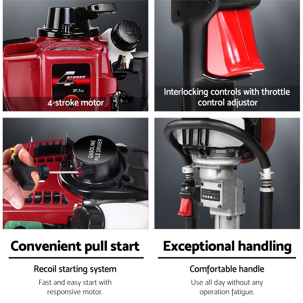 Giantz Petrol Post Driver 38CC 4-Stroke Rammer Pile Star Picket Fence Hole Drive Red PD-TE-4S-RD