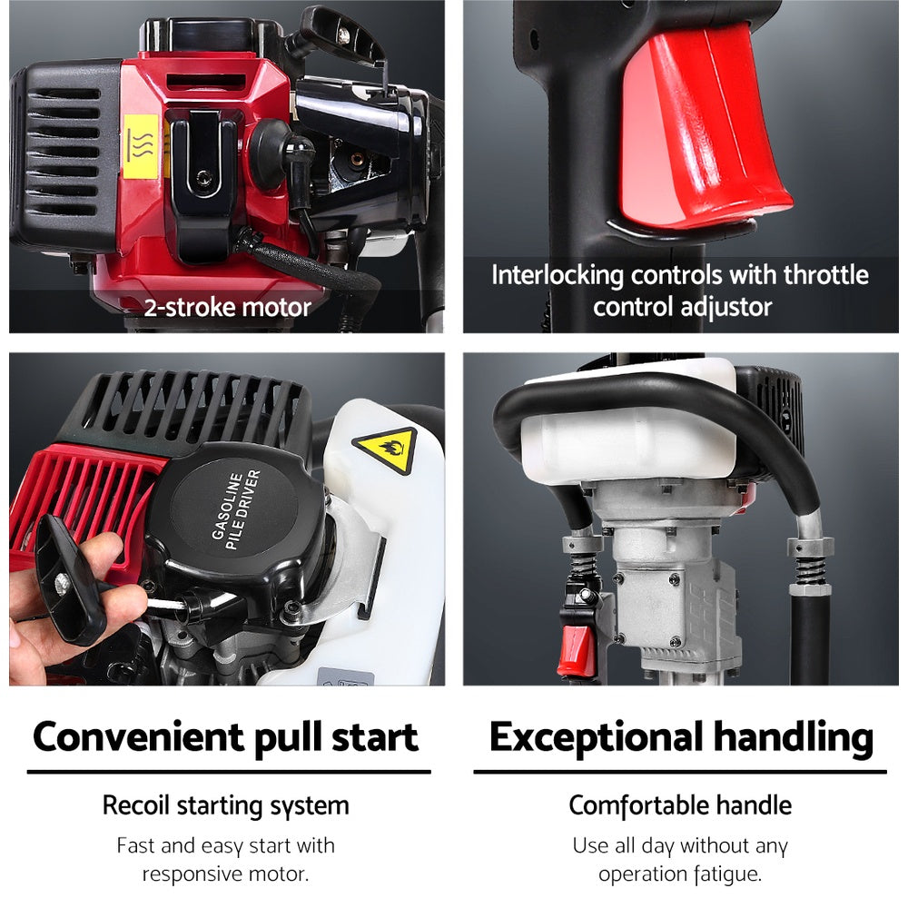 Giantz Petrol Post Driver 2-Stroke 32.7CC Rammer Pile Star Picket Fence Hole Red PDRIVER-FORT-2S-OR