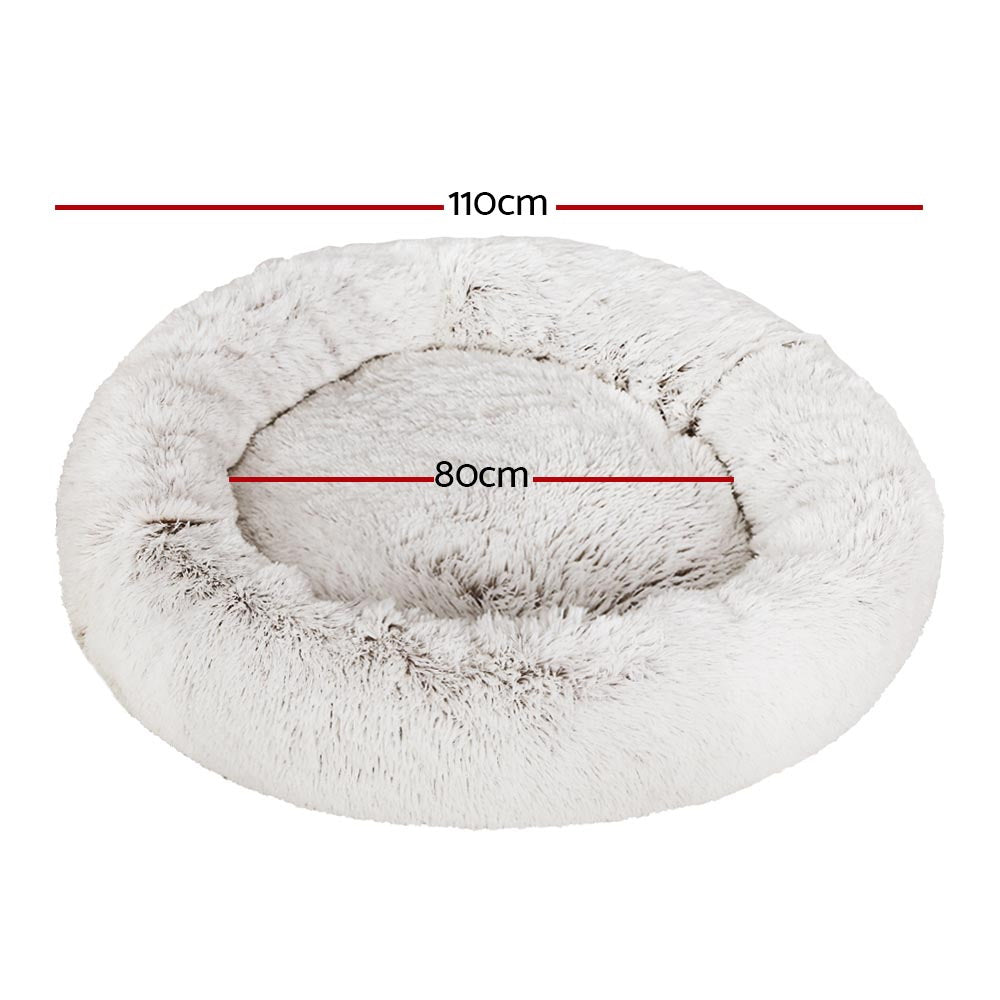 i.Pet Pet Bed Dog Cat 110cm Calming Extra Large Soft Plush White Brown PET-BED-D110-WHBR
