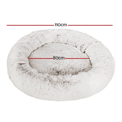 i.Pet Pet Bed Dog Cat 110cm Calming Extra Large Soft Plush White Brown PET-BED-D110-WHBR