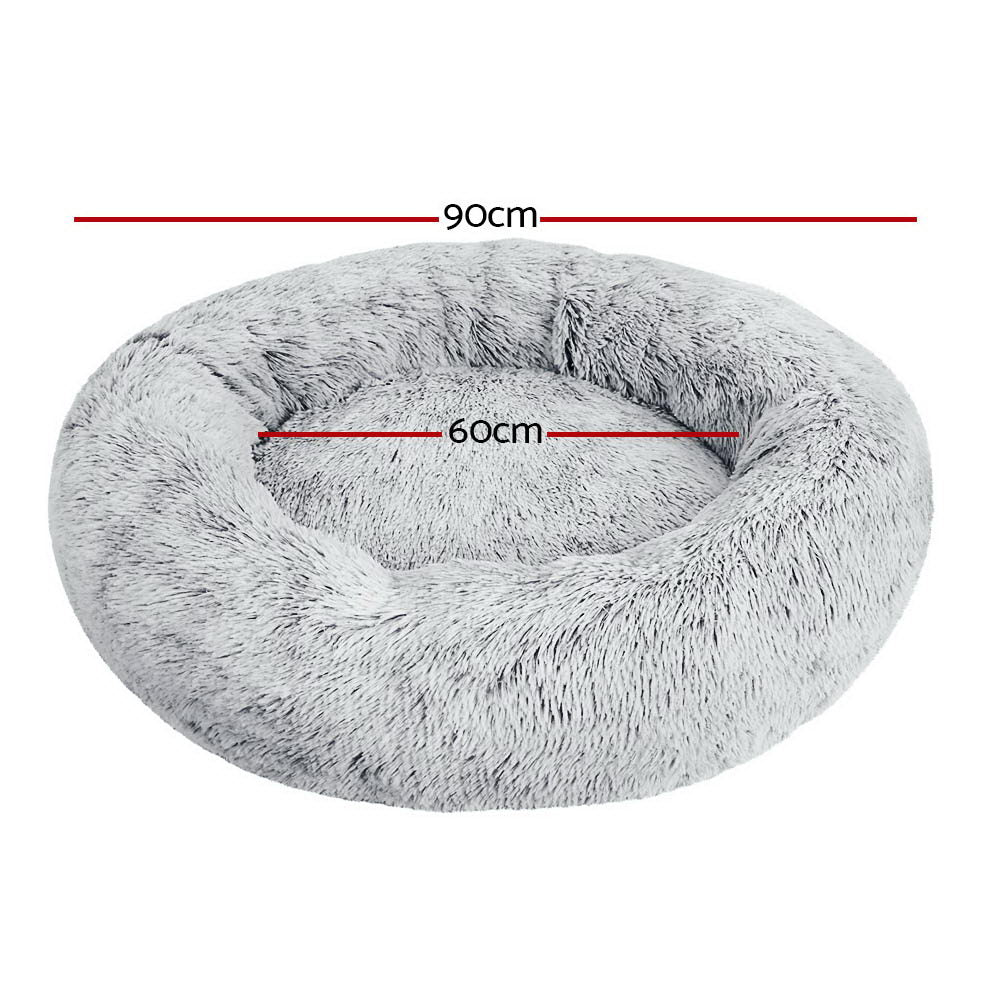 i.Pet Pet Bed Dog Cat 90cm Large Calming Soft Plush Light Charcoal PET-BED-D90-CO
