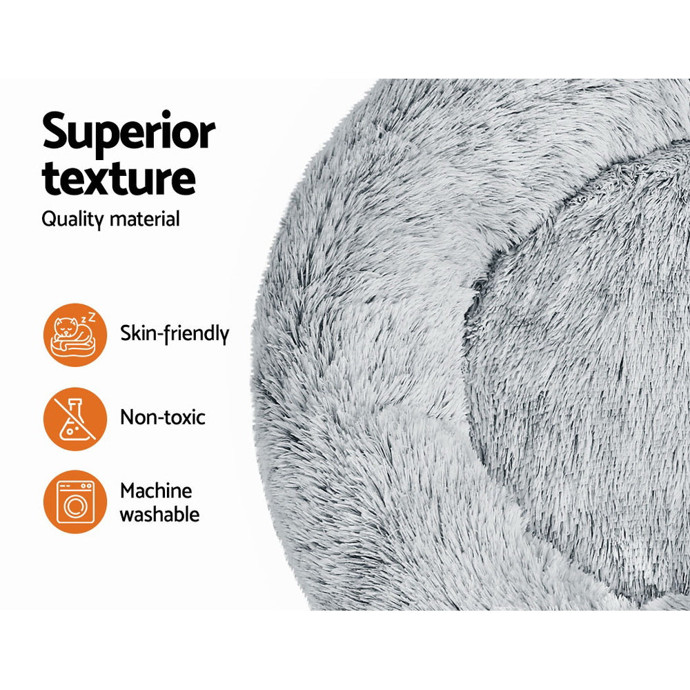 i.Pet Pet Bed Dog Cat 90cm Large Calming Soft Plush Light Charcoal PET-BED-D90-CO