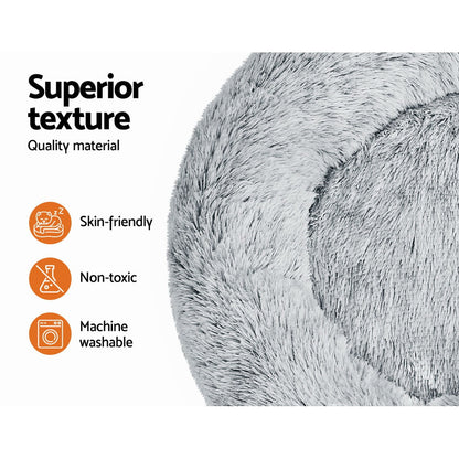 i.Pet Pet Bed Dog Cat 90cm Large Calming Soft Plush Light Charcoal PET-BED-D90-CO