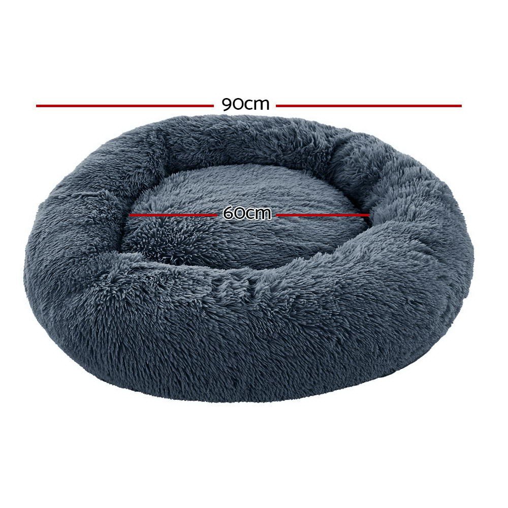 i.Pet Pet Bed Dog Cat 90cm Large Calming Soft Plush Bed Dark Grey PET-BED-D90-DKGR
