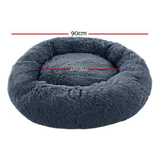 i.Pet Pet Bed Dog Cat 90cm Large Calming Soft Plush Bed Dark Grey PET-BED-D90-DKGR