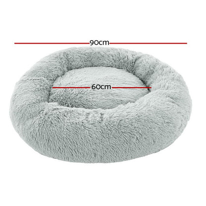 i.Pet Pet Bed Dog Cat 90cm Large Calming Soft Plush Light Grey PET-BED-D90-LTGR