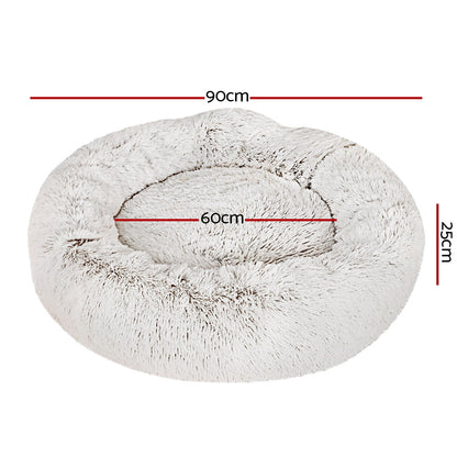 i.Pet Pet Bed Dog Cat 90cm Large Calming Soft Plush White Brown PET-BED-D90-WHBR