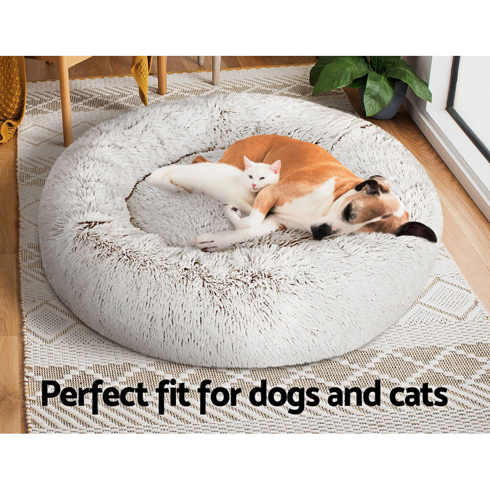 i.Pet Pet Bed Dog Cat 90cm Large Calming Soft Plush White Brown PET-BED-D90-WHBR