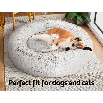 i.Pet Pet Bed Dog Cat 90cm Large Calming Soft Plush White Brown PET-BED-D90-WHBR
