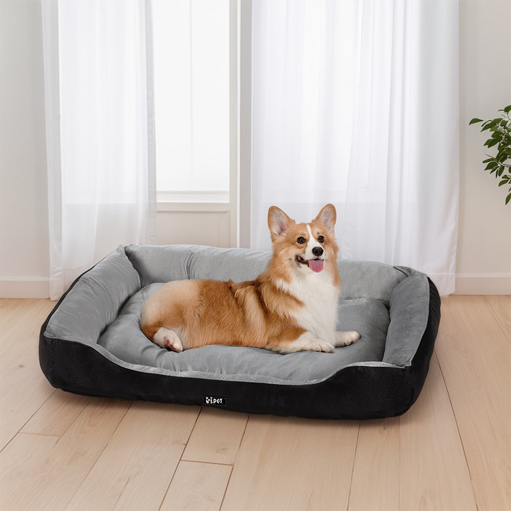 i.Pet Pet Bed Dog Cat Calming Soft Sleeping Comfy Plush Mat Cave Washable Black PET-BED-L80-BK