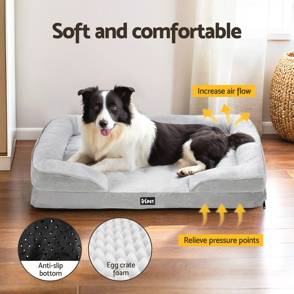 i.Pet Pet Bed Dog Calming Soft Cushion Egg Crate Large Sofa Washable Removable PET-BED-L85-GR