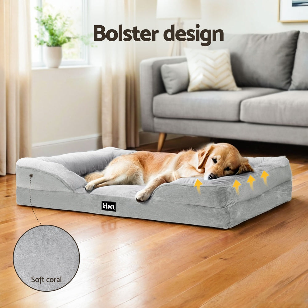 i.Pet Pet Bed Dog Calming Soft Cushion Egg Crate Large Sofa Washable Removable PET-BED-L85-GR