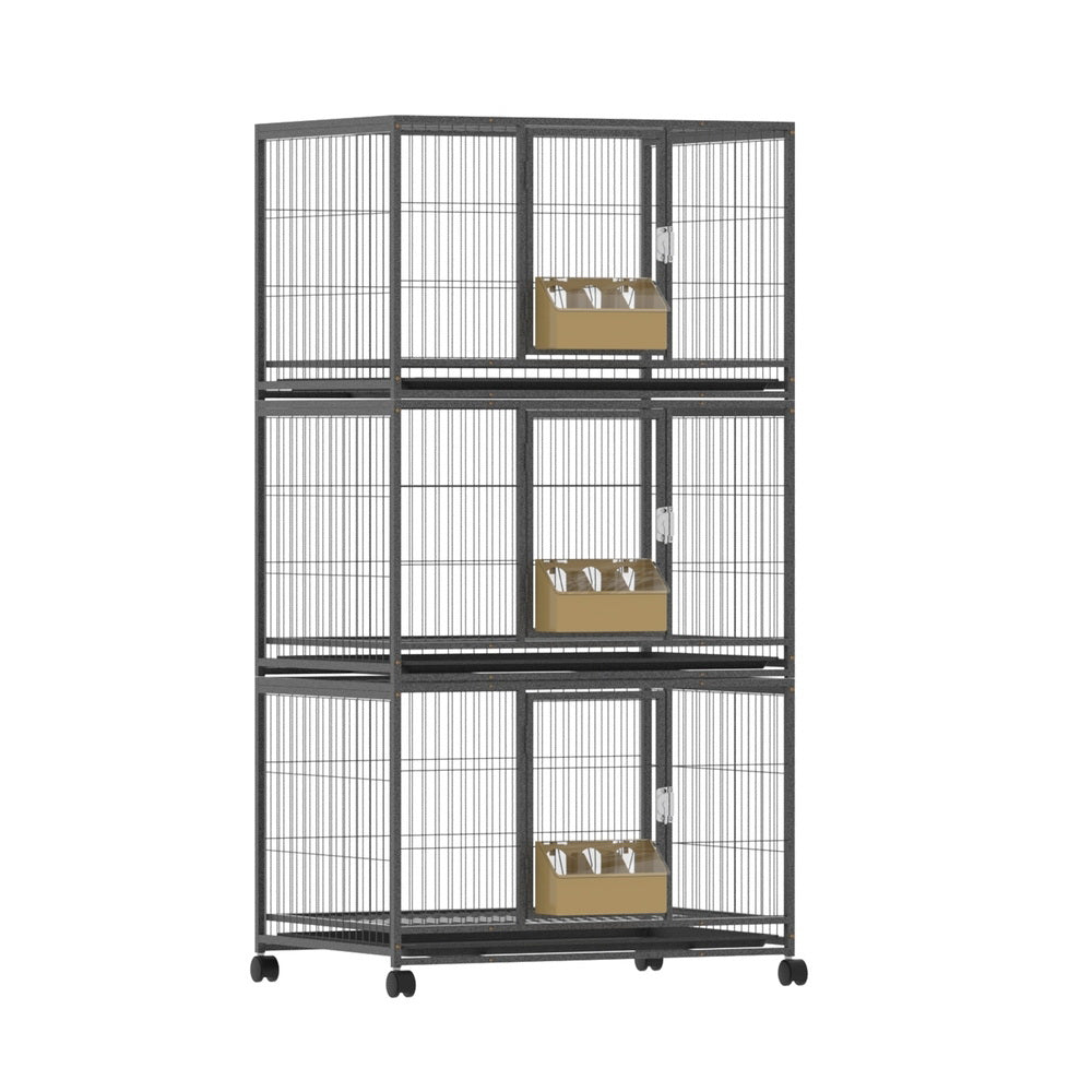 i.Pet Bird Cage Large Bird Cages Aviary Budgie Perch Cage Parrot Pet Stand Wheels PET-BIRDCAGE-3CAGE-BK-AB
