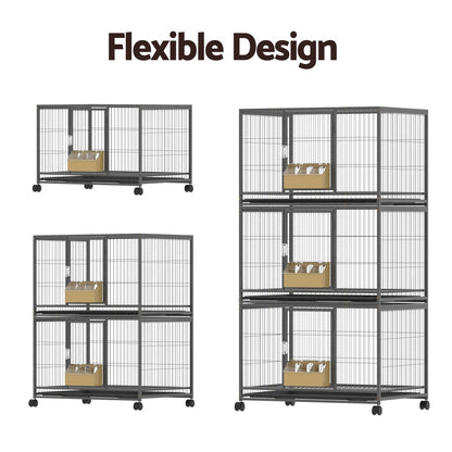 i.Pet Bird Cage Large Bird Cages Aviary Budgie Perch Cage Parrot Pet Stand Wheels PET-BIRDCAGE-3CAGE-BK-AB