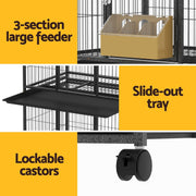 i.Pet Bird Cage Large Bird Cages Aviary Budgie Perch Cage Parrot Pet Stand Wheels PET-BIRDCAGE-3CAGE-BK-AB