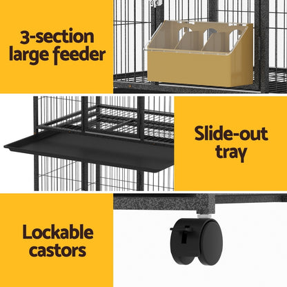 i.Pet Bird Cage Large Bird Cages Aviary Budgie Perch Cage Parrot Pet Stand Wheels PET-BIRDCAGE-3CAGE-BK-AB