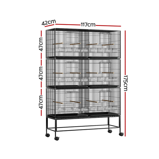i.Pet Bird Cage 175cm Large Aviary PET-BIRDCAGE-6CAGE-BK