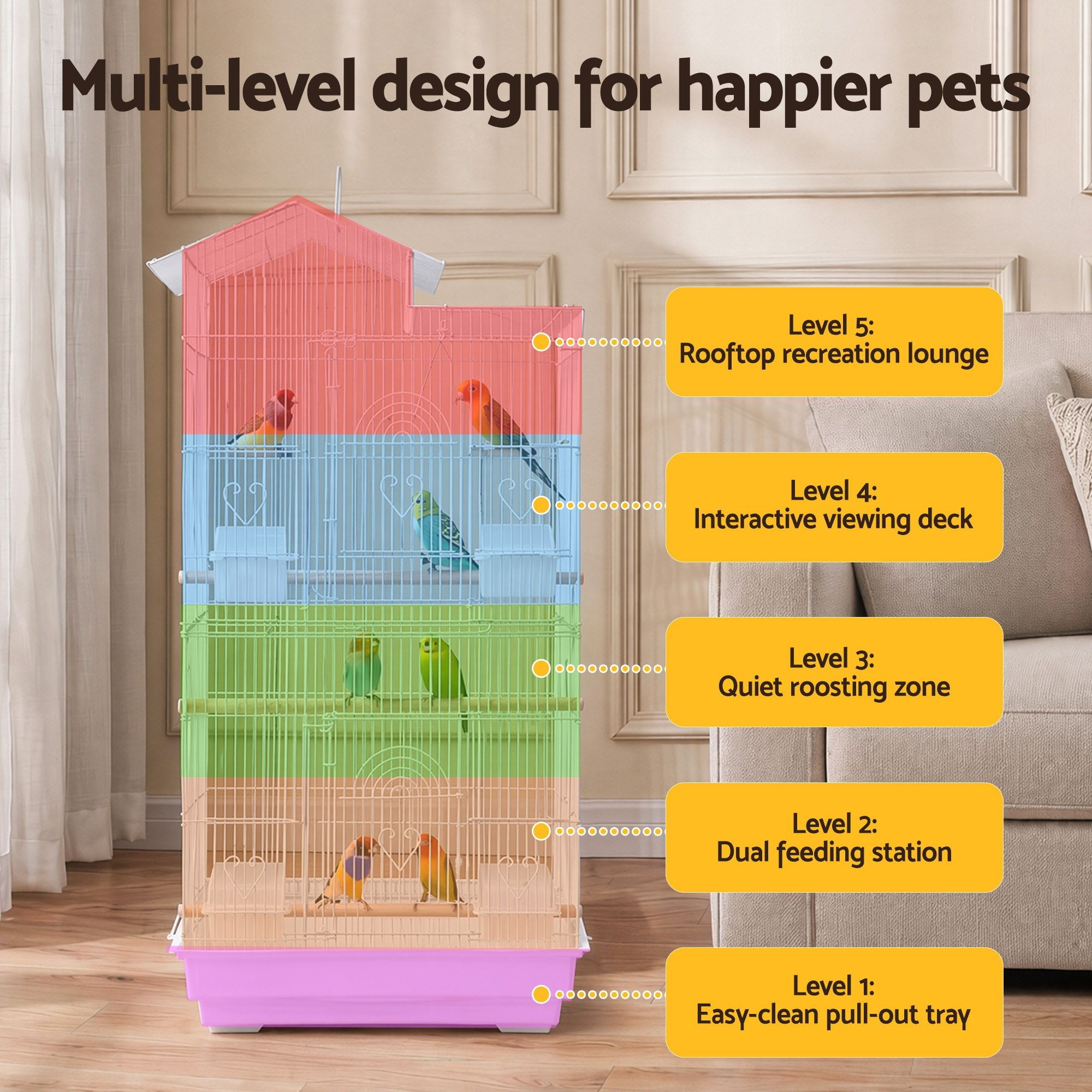 i.Pet 100cm Bird Cage Aviary Parrot Budgie White
