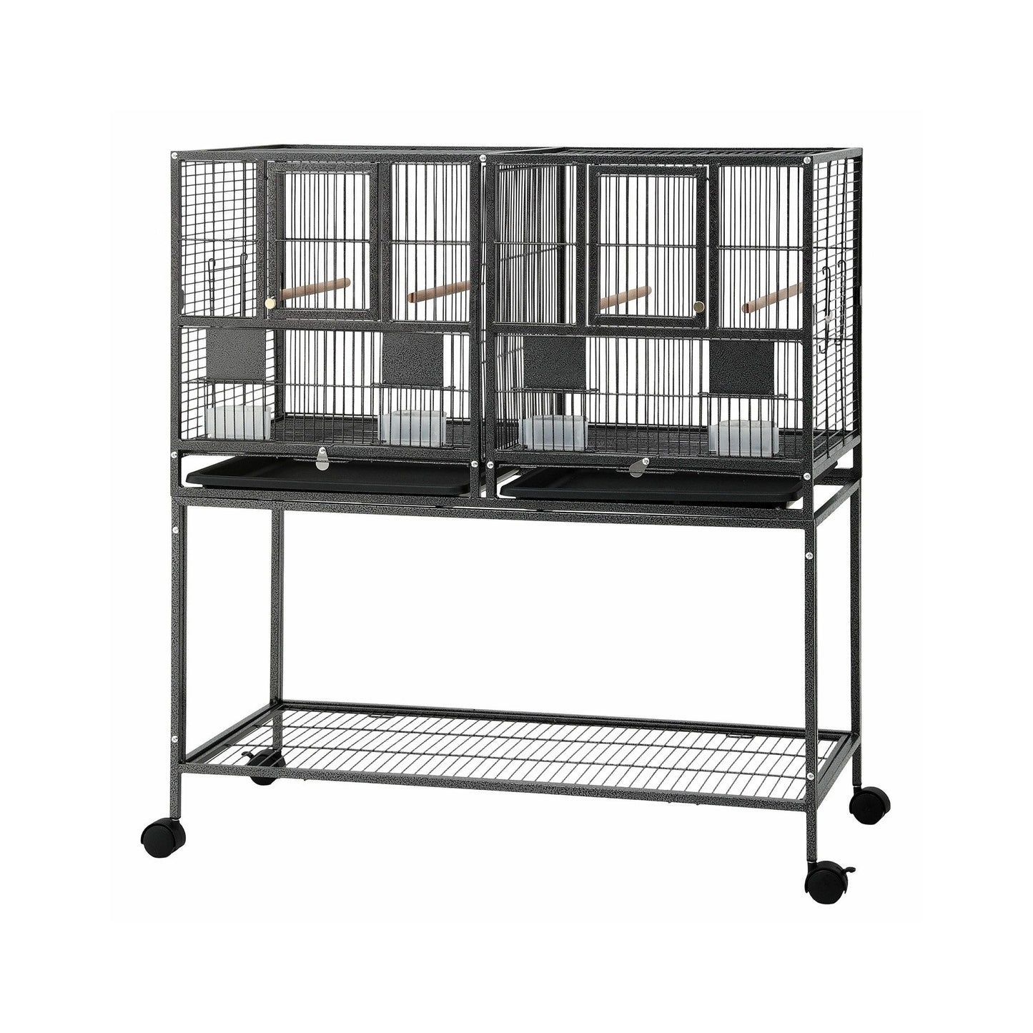 i.Pet 106cm 2-in-1 Bird Cage Aviary with Divider Parrot Budgie Wheels Black PET-BIRDCAGE-H106-BK