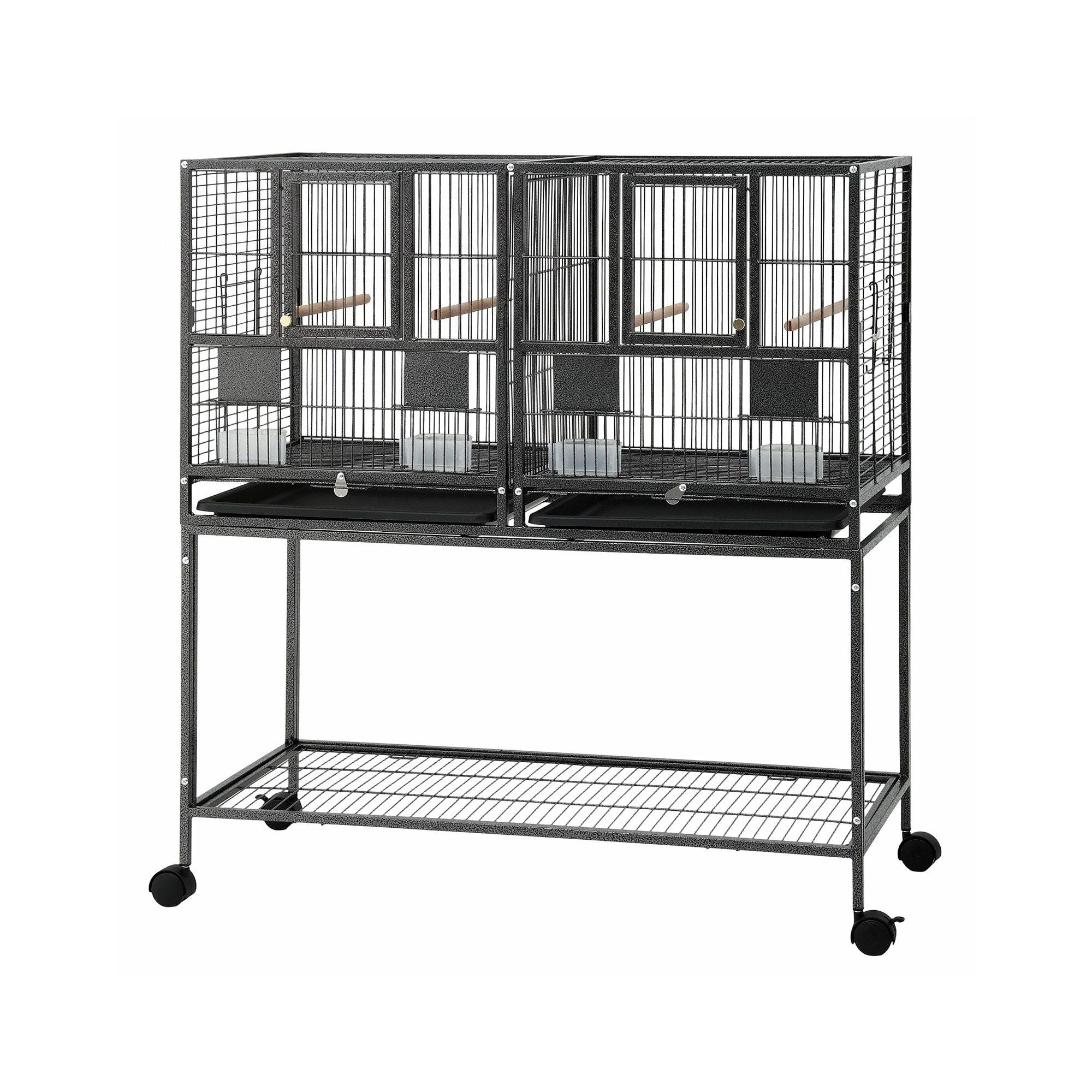 i.Pet 106cm 2-in-1 Bird Cage Aviary with Divider Parrot Budgie Wheels Black PET-BIRDCAGE-H106-BK