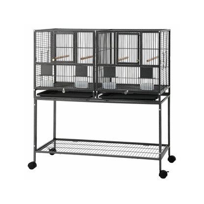 i.Pet 106cm 2-in-1 Bird Cage Aviary with Divider Parrot Budgie Wheels Black PET-BIRDCAGE-H106-BK
