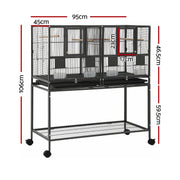 i.Pet 106cm 2-in-1 Bird Cage Aviary with Divider Parrot Budgie Wheels Black PET-BIRDCAGE-H106-BK