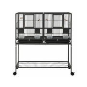 i.Pet 106cm 2-in-1 Bird Cage Aviary with Divider Parrot Budgie Wheels Black PET-BIRDCAGE-H106-BK