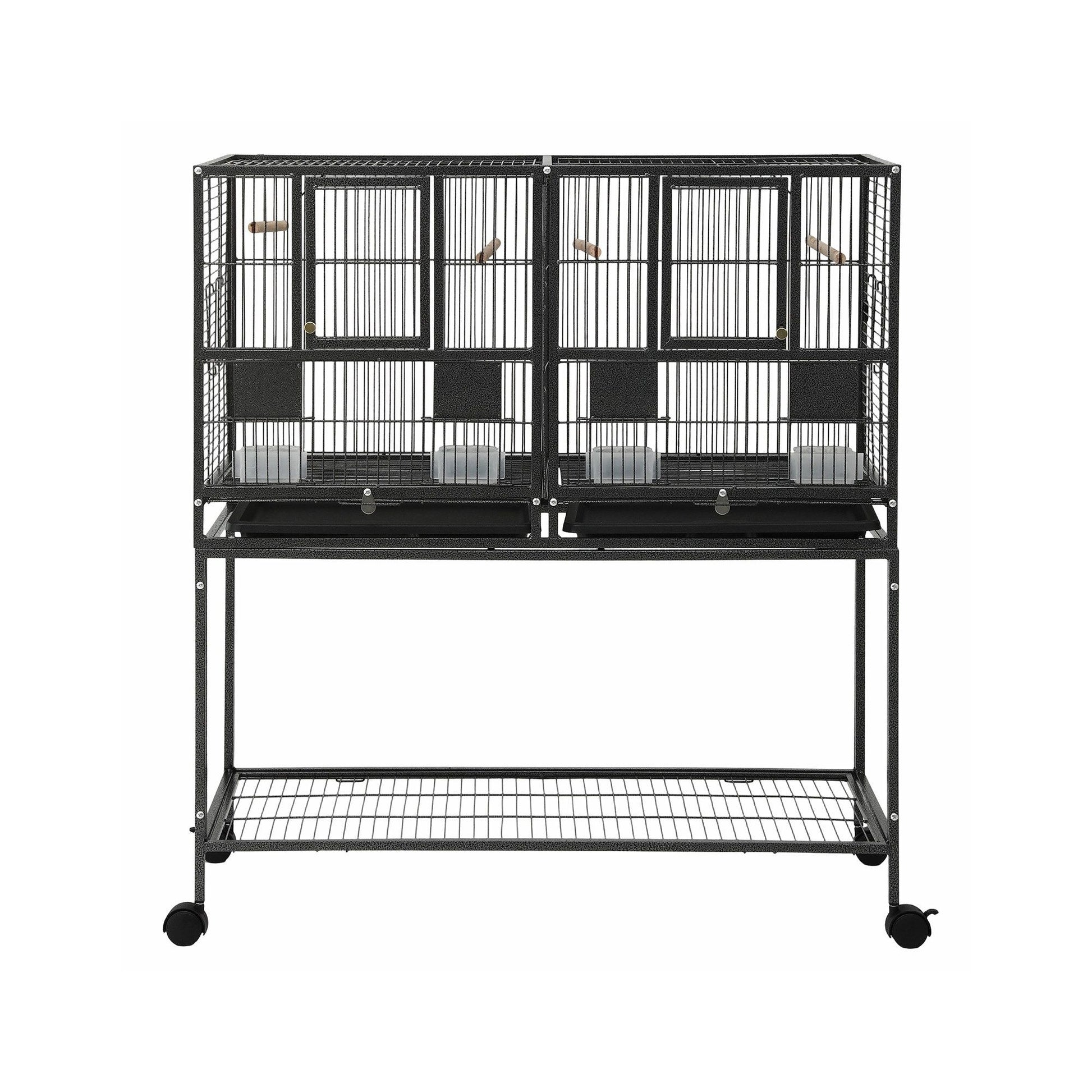 i.Pet 106cm 2-in-1 Bird Cage Aviary with Divider Parrot Budgie Wheels Black PET-BIRDCAGE-H106-BK