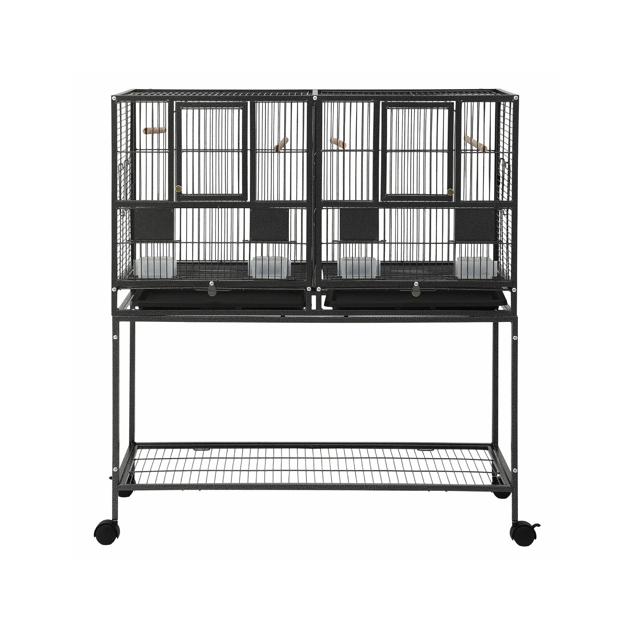 i.Pet 106cm 2-in-1 Bird Cage Aviary with Divider Parrot Budgie Wheels Black PET-BIRDCAGE-H106-BK