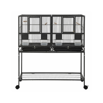 i.Pet 106cm 2-in-1 Bird Cage Aviary with Divider Parrot Budgie Wheels Black PET-BIRDCAGE-H106-BK