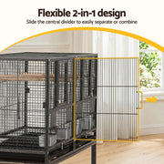 i.Pet 106cm 2-in-1 Bird Cage Aviary with Divider Parrot Budgie Wheels Black PET-BIRDCAGE-H106-BK