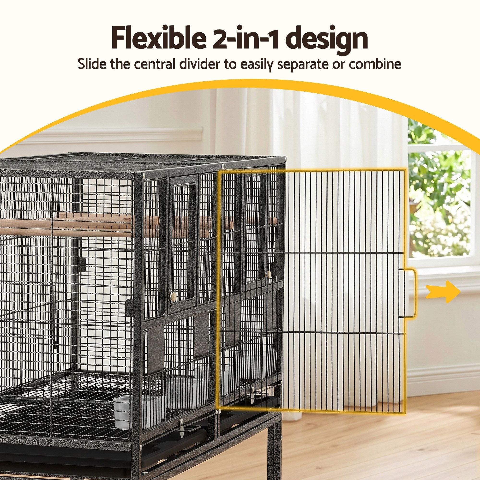 i.Pet 106cm 2-in-1 Bird Cage Aviary with Divider Parrot Budgie Wheels Black PET-BIRDCAGE-H106-BK
