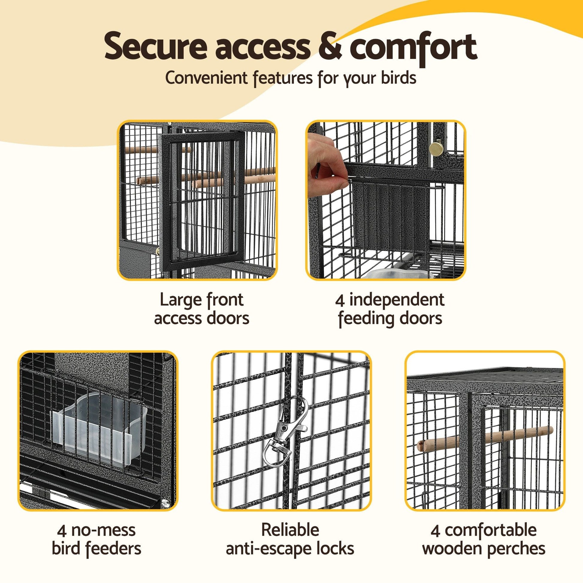 i.Pet 106cm 2-in-1 Bird Cage Aviary with Divider Parrot Budgie Wheels Black PET-BIRDCAGE-H106-BK