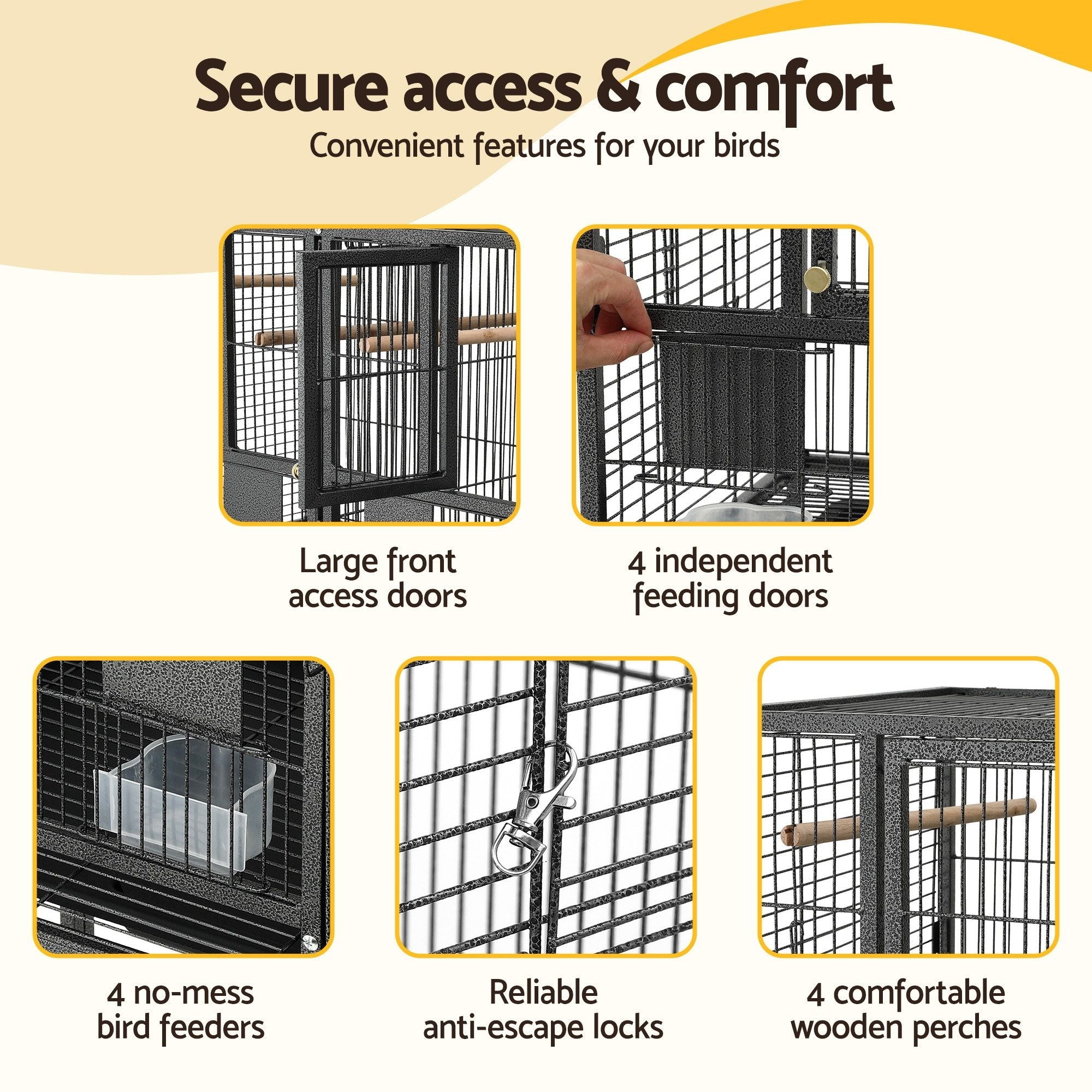 i.Pet 106cm 2-in-1 Bird Cage Aviary with Divider Parrot Budgie Wheels Black PET-BIRDCAGE-H106-BK