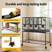 i.Pet 106cm 2-in-1 Bird Cage Aviary with Divider Parrot Budgie Wheels Black PET-BIRDCAGE-H106-BK