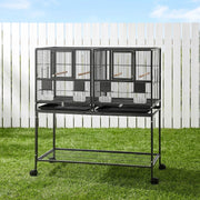 i.Pet 106cm 2-in-1 Bird Cage Aviary with Divider Parrot Budgie Wheels Black PET-BIRDCAGE-H106-BK