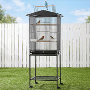 i.Pet 136cm Bird Cage Aviary Open Top Parrot Budgie Stand Wheels Black PET-BIRDCAGE-H136-BK