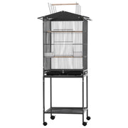 i.Pet 136cm Bird Cage Aviary Open Top Parrot Budgie Stand Wheels Black PET-BIRDCAGE-H136-BK