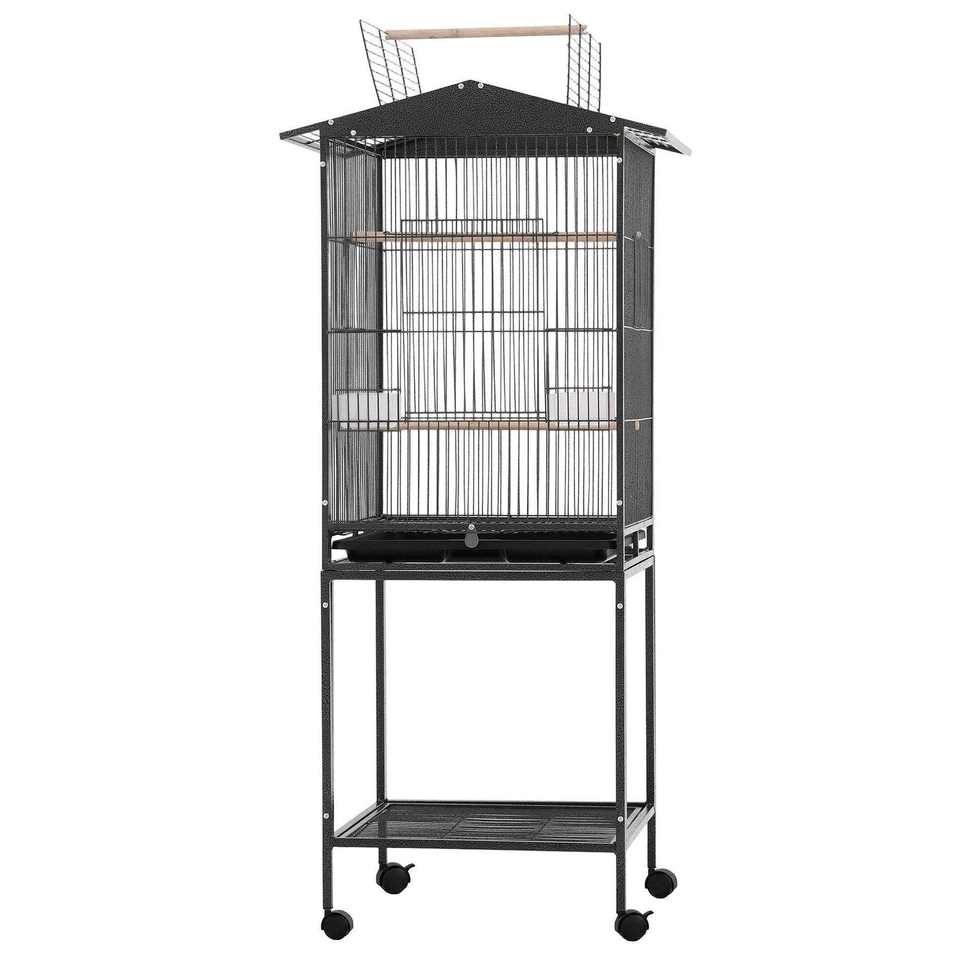 i.Pet 136cm Bird Cage Aviary Open Top Parrot Budgie Stand Wheels Black PET-BIRDCAGE-H136-BK