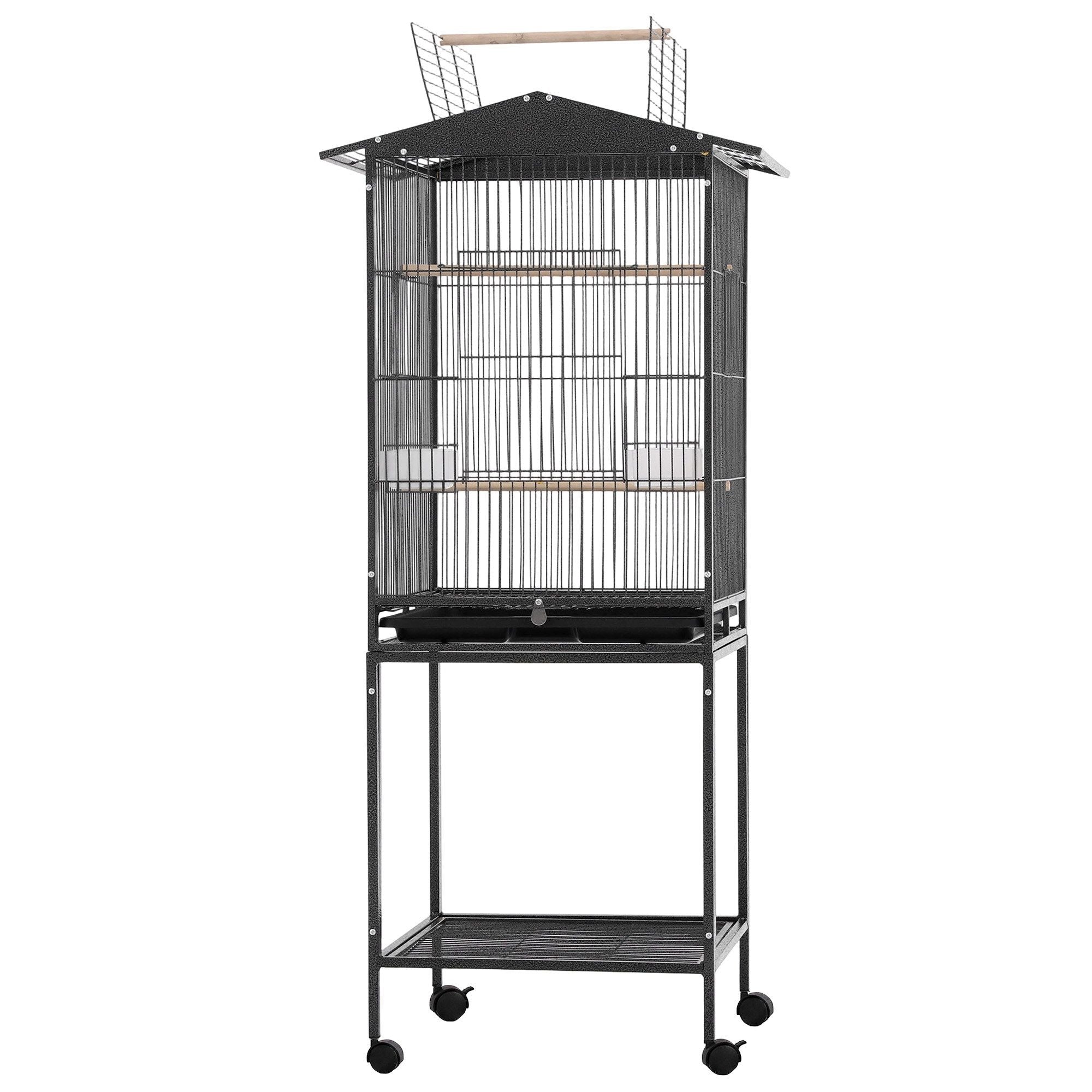 i.Pet 136cm Bird Cage Aviary Open Top Parrot Budgie Stand Wheels Black PET-BIRDCAGE-H136-BK