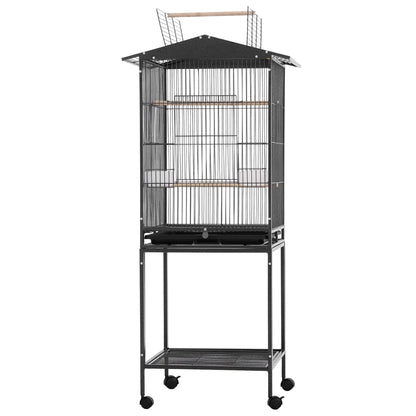 i.Pet 136cm Bird Cage Aviary Open Top Parrot Budgie Stand Wheels Black PET-BIRDCAGE-H136-BK