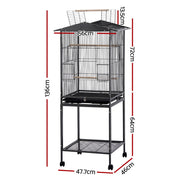 i.Pet 136cm Bird Cage Aviary Open Top Parrot Budgie Stand Wheels Black PET-BIRDCAGE-H136-BK