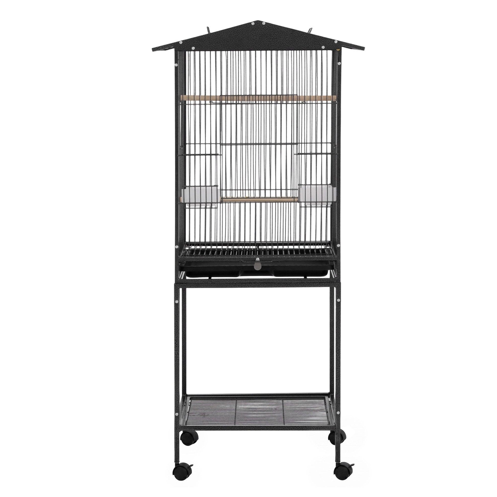 i.Pet 136cm Bird Cage Aviary Open Top Parrot Budgie Stand Wheels Black PET-BIRDCAGE-H136-BK