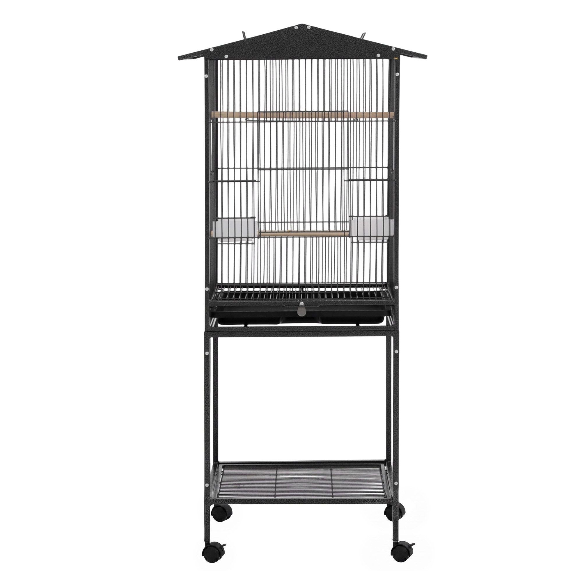 i.Pet 136cm Bird Cage Aviary Open Top Parrot Budgie Stand Wheels Black PET-BIRDCAGE-H136-BK