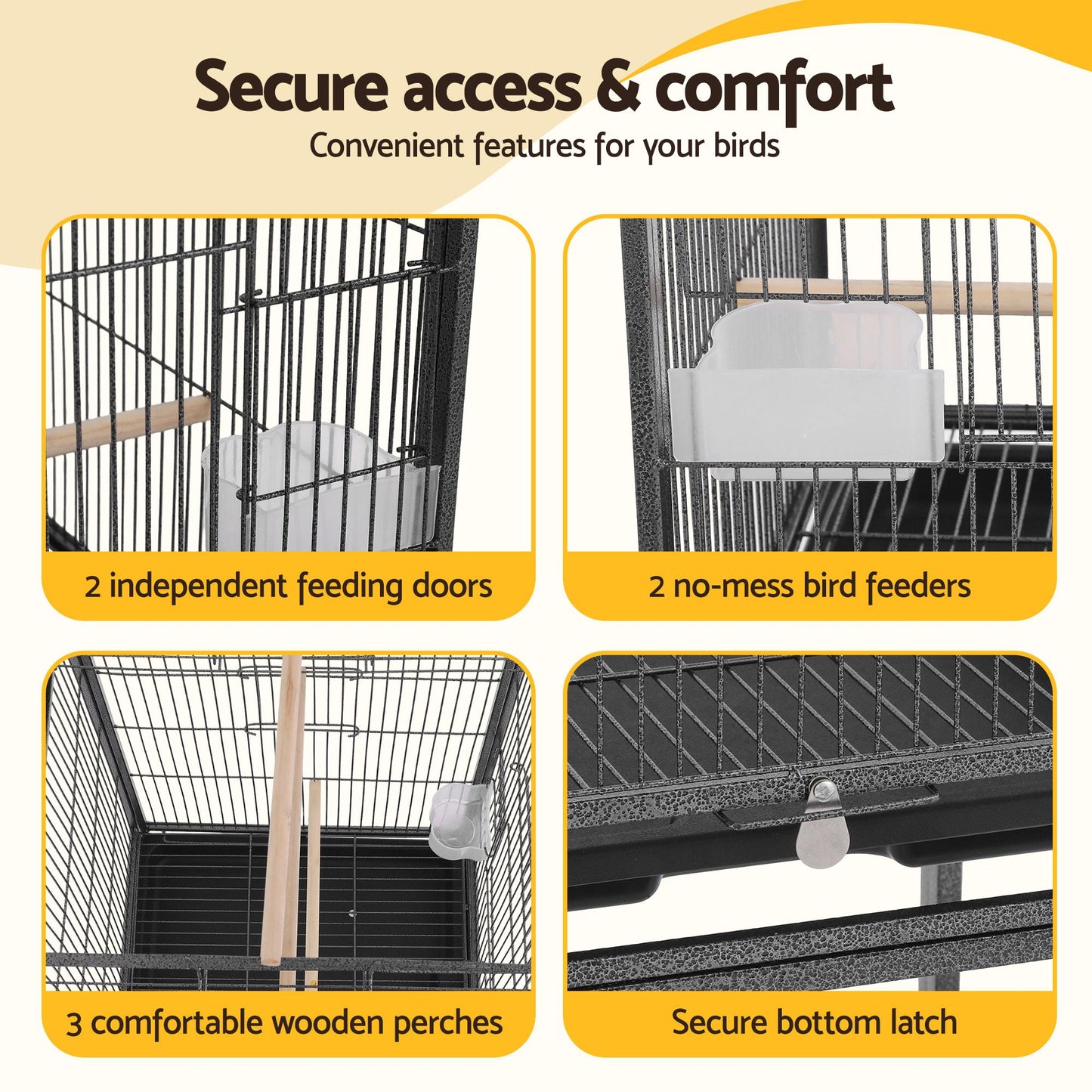 i.Pet 136cm Bird Cage Aviary Open Top Parrot Budgie Stand Wheels Black PET-BIRDCAGE-H136-BK